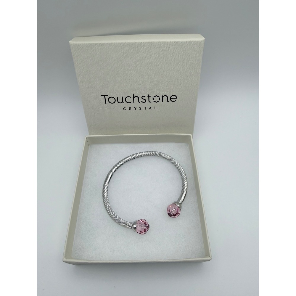 Touchstone Crystal Light Rose Pink With a Twist Bracelet Rhodium Silver